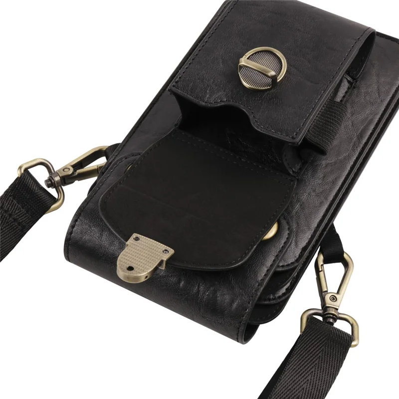 Bolsa Transversal de 6,7 Polegadas para Celular, Pochete de Couro com Alça de Ombro - Preto