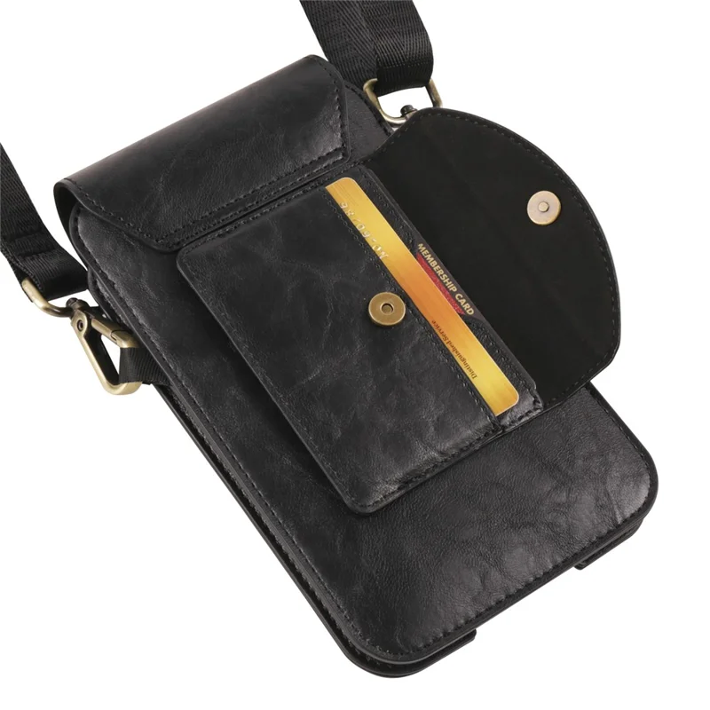 Bolsa Transversal de 6,7 Polegadas para Celular, Pochete de Couro com Alça de Ombro - Preto