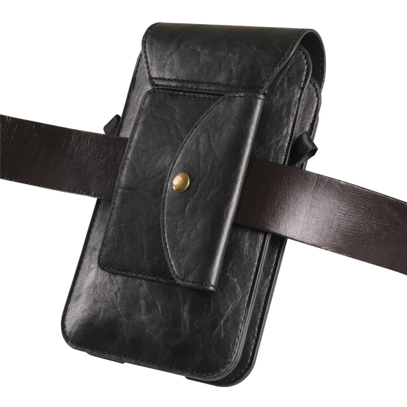 Bolsa Transversal de 6,7 Polegadas para Celular, Pochete de Couro com Alça de Ombro - Preto