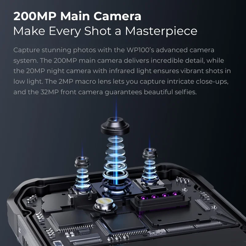OUKITEL WP100 Rugged Smartphone 6.8 inch 5G Dimensity 7300 12GB + 512GB 33000mAh Battery 200MP Camera Laser Rangefinder