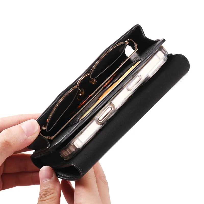 Funda Portacinturones Universal para Teléfonos de 6,7 - 6,9 Pulgadas con Soporte para Gafas y Banda Elástica - Negro