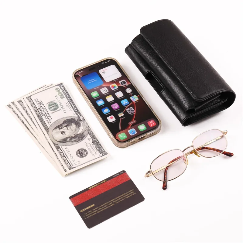 Funda Portacinturones Universal para Teléfonos de 6,7 - 6,9 Pulgadas con Soporte para Gafas y Banda Elástica - Negro