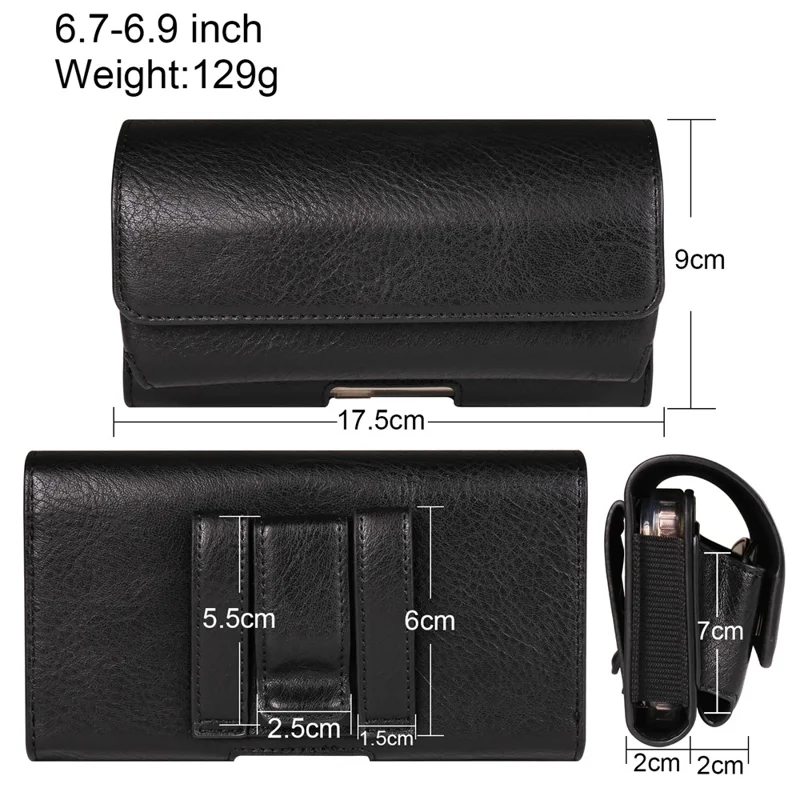Funda Portacinturones Universal para Teléfonos de 6,7 - 6,9 Pulgadas con Soporte para Gafas y Banda Elástica - Negro