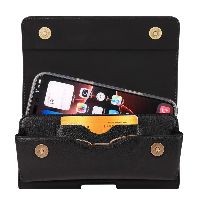 Funda Portacinturones Universal para Teléfonos de 6,7 - 6,9 Pulgadas con Soporte para Gafas y Banda Elástica - Negro