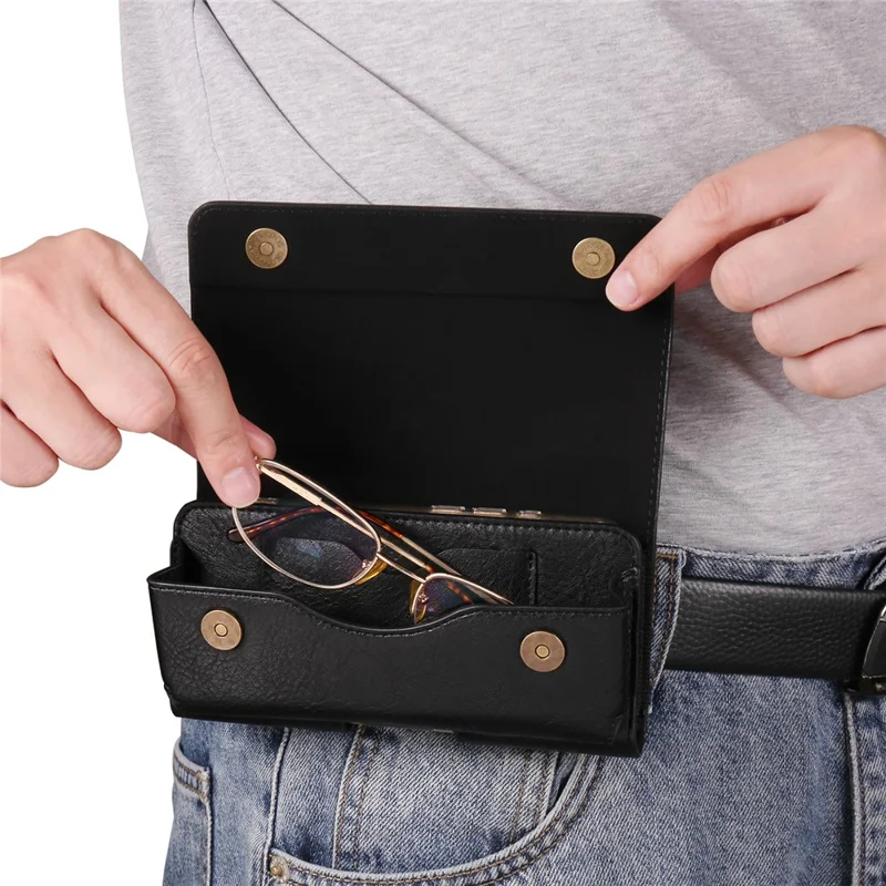 Funda Portacinturones Universal para Teléfonos de 6,7 - 6,9 Pulgadas con Soporte para Gafas y Banda Elástica - Negro