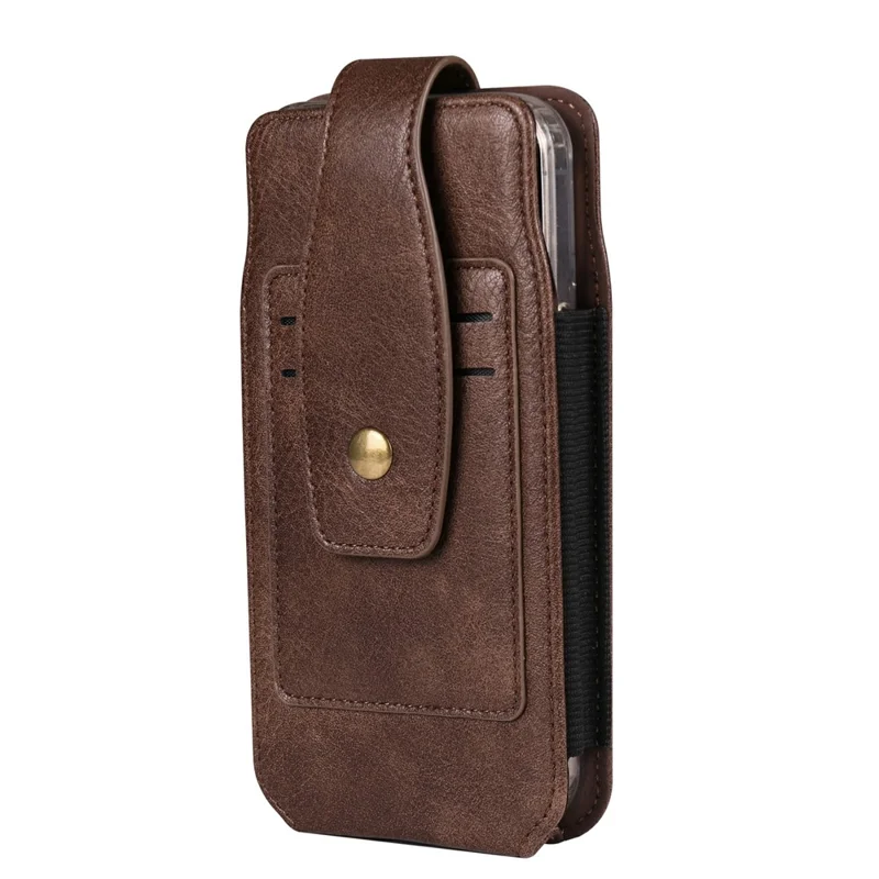 Étui de téléphone de 6,7 - 6,9 pouces avec porte-cartes vertical en cuir PU, bandes élastiques latérales, étui de ceinture - Café