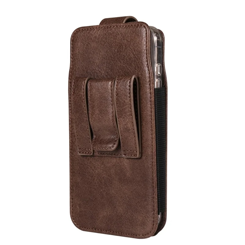 Étui de téléphone de 6,7 - 6,9 pouces avec porte-cartes vertical en cuir PU, bandes élastiques latérales, étui de ceinture - Café