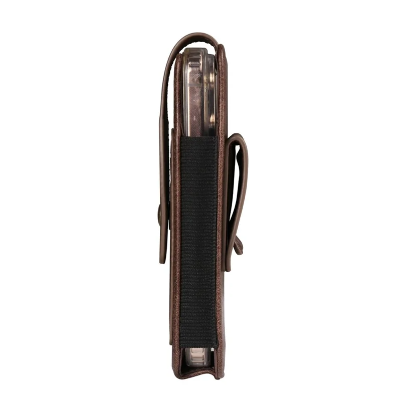 Étui de téléphone de 6,7 - 6,9 pouces avec porte-cartes vertical en cuir PU, bandes élastiques latérales, étui de ceinture - Café