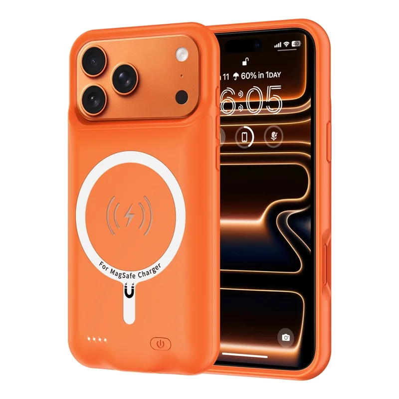A29S For iPhone 17 Pro Phone Charger Battery Case Soft Edge 6000mAh Power Bank Compatible with MagSafe - Orange