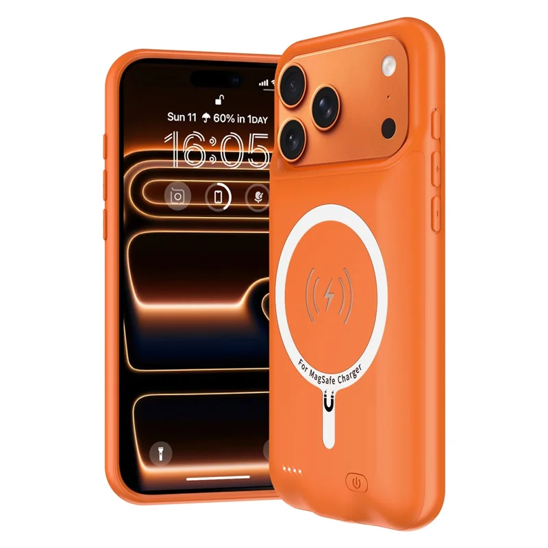 A29S For iPhone 17 Pro Phone Charger Battery Case Soft Edge 6000mAh Power Bank Compatible with MagSafe - Orange