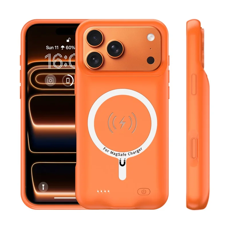A29S For iPhone 17 Pro Phone Charger Battery Case Soft Edge 6000mAh Power Bank Compatible with MagSafe - Orange