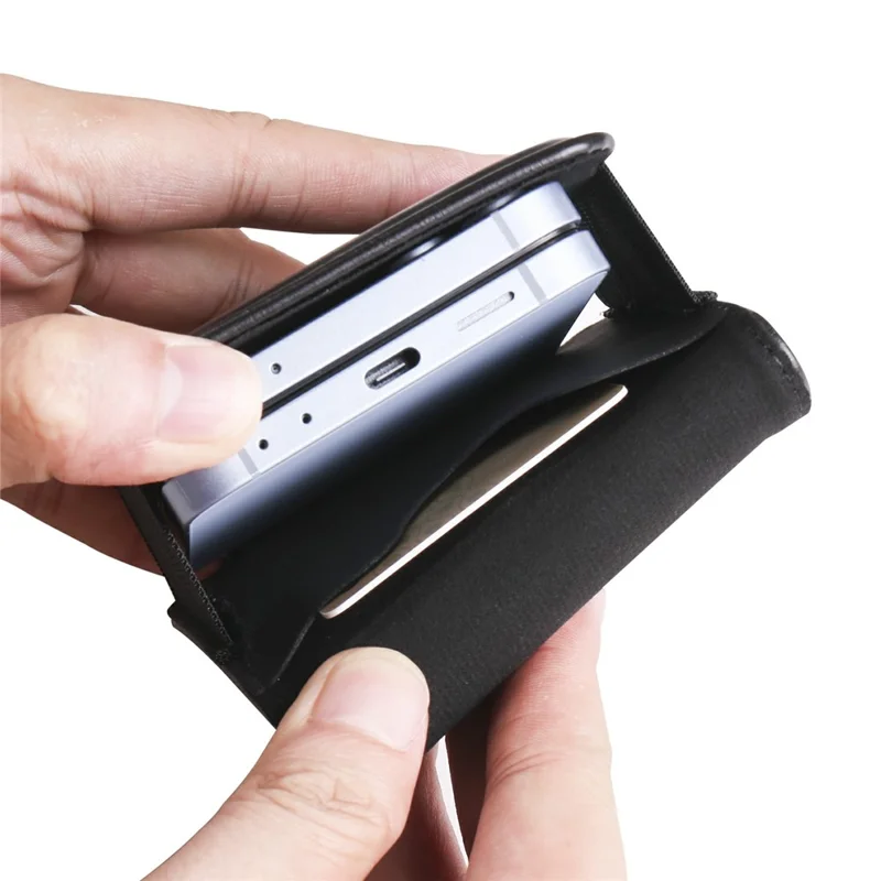 Pochette de ceinture universelle pliable pour smartphones avec bande élastique - Noir