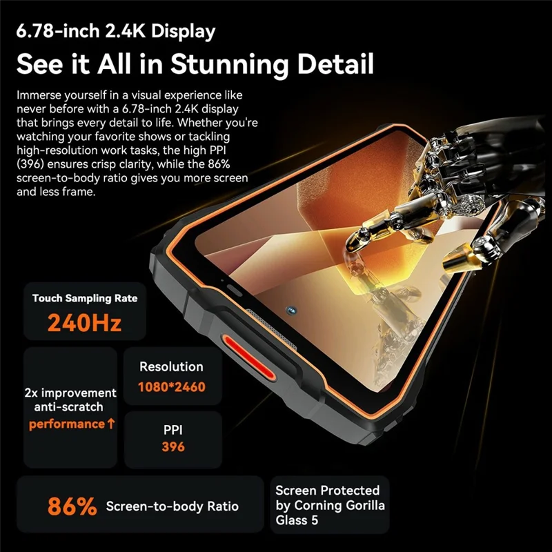 BLACKVIEW BL7000 5G AI Rugged Smartphone Android 15 Dimensity 6300 6.78 Inch Mobile Phone, 8+256GB - Orange