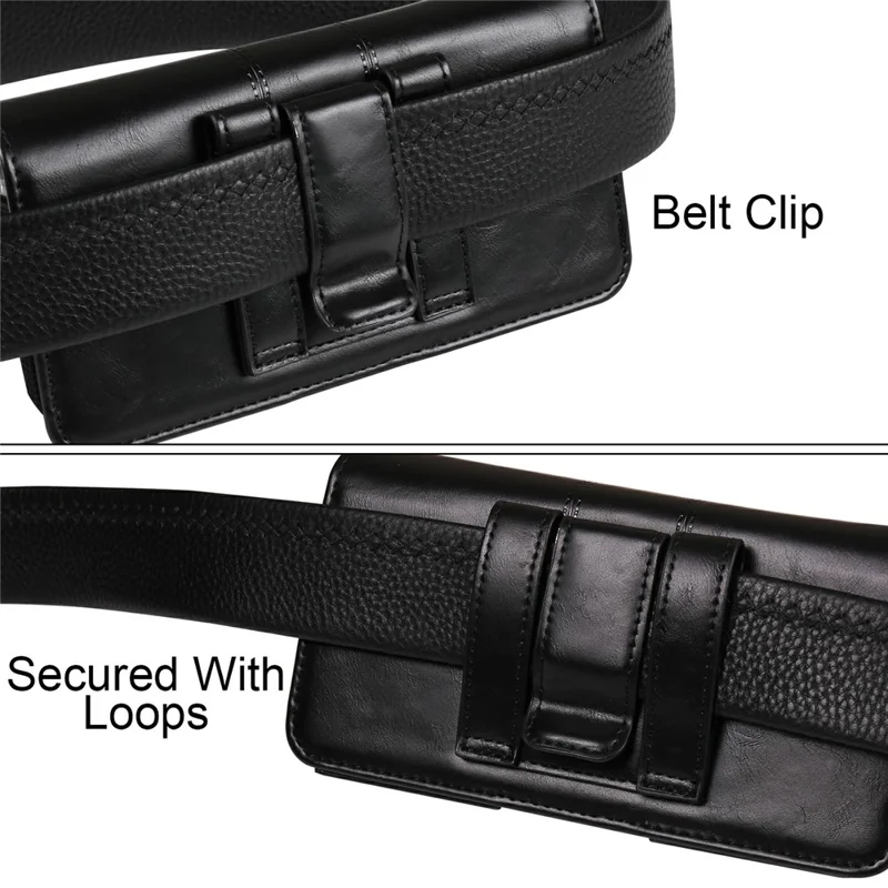 Étui de ceinture universel en cuir PU pour smartphones de 6,1 à 6,3 pouces - Design horizontal - Noir