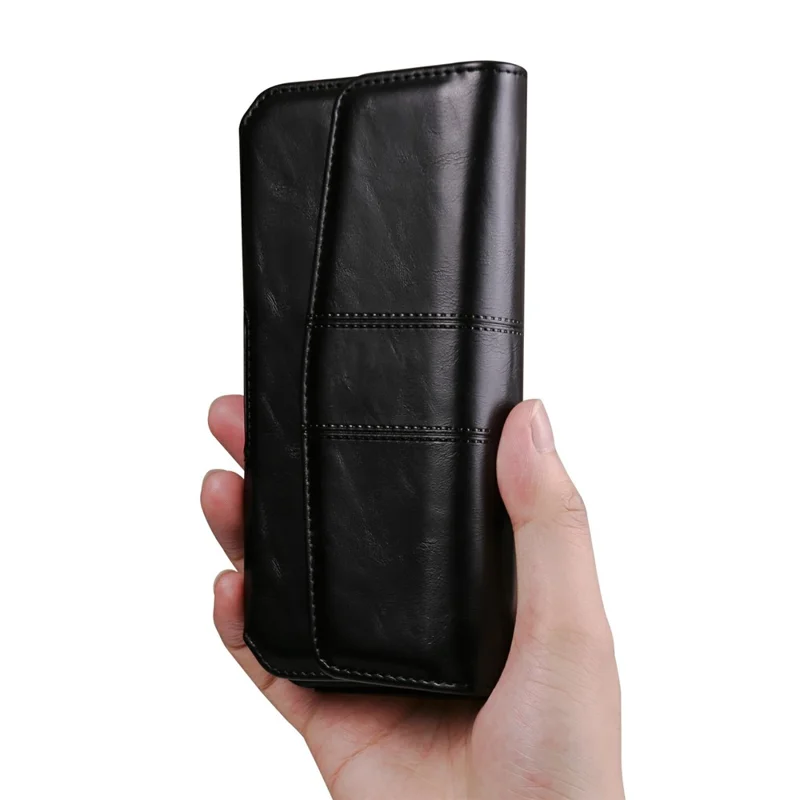 Étui de ceinture universel en cuir PU pour smartphones de 6,1 à 6,3 pouces - Design horizontal - Noir