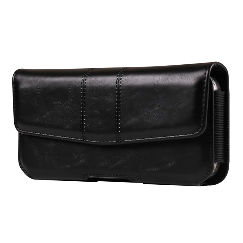 Pochette de ceinture universelle en cuir PU pour smartphones de 6,7 à 6,9 pouces, design horizontal, étui support de téléphone - Noir
