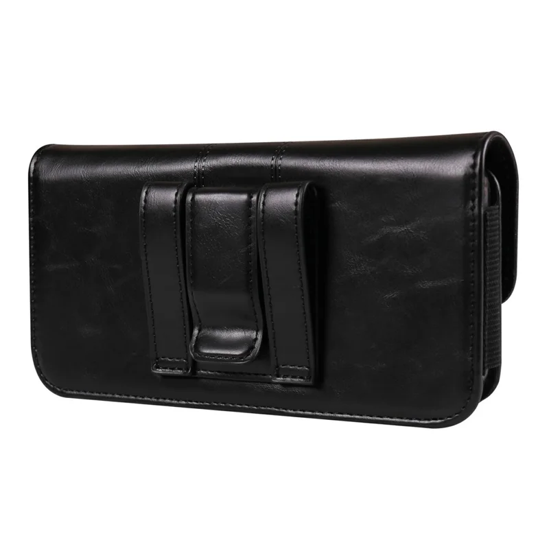 Pochette de ceinture universelle en cuir PU pour smartphones de 6,7 à 6,9 pouces, design horizontal, étui support de téléphone - Noir