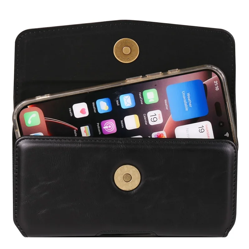 Pochette de ceinture universelle en cuir PU pour smartphones de 6,7 à 6,9 pouces, design horizontal, étui support de téléphone - Noir