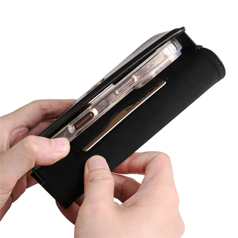 Pochette de ceinture universelle en cuir PU pour smartphones de 6,7 à 6,9 pouces, design horizontal, étui support de téléphone - Noir