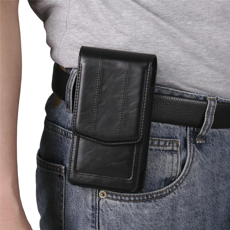 Universelle Hüfttasche für Smartphones von 6,1 - 6,3 Zoll Vertikales Design Leder-Handytasche - Schwarz