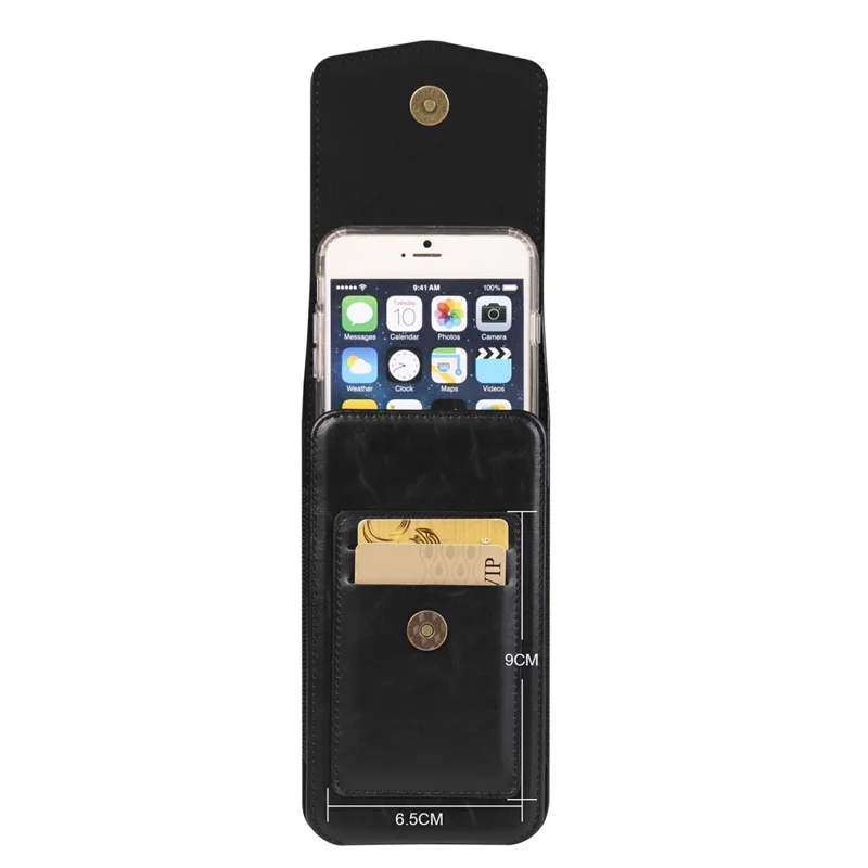 Universelle Hüfttasche für Smartphones von 6,1 - 6,3 Zoll Vertikales Design Leder-Handytasche - Schwarz