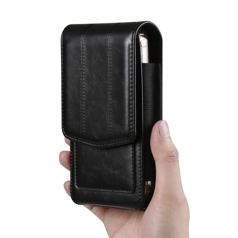 Universelle Gürteltasche für Smartphones bis 6,5 Zoll - Vertikales Design, PU-Leder Handyholster - Schwarz