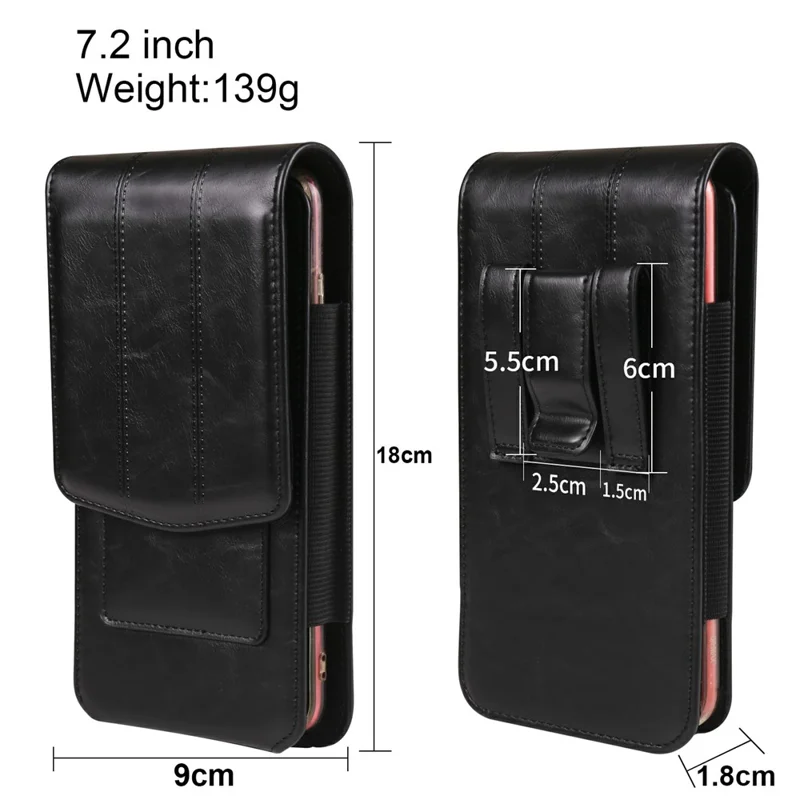 Universal Waist Pouch for 7.2 inch Smartphones Vertical Design PU Leather Cell Phone Belt Holster - Black