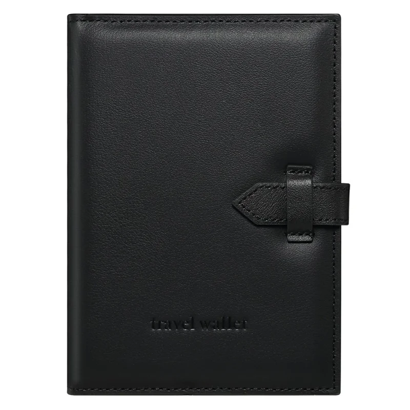 Bolsa de Almacenamiento de Pasaporte de Cuero Genuino de Vaca Organizador de Cartera de Viaje Multifuncional Soporte de Tarjetas y Billetes - Negro