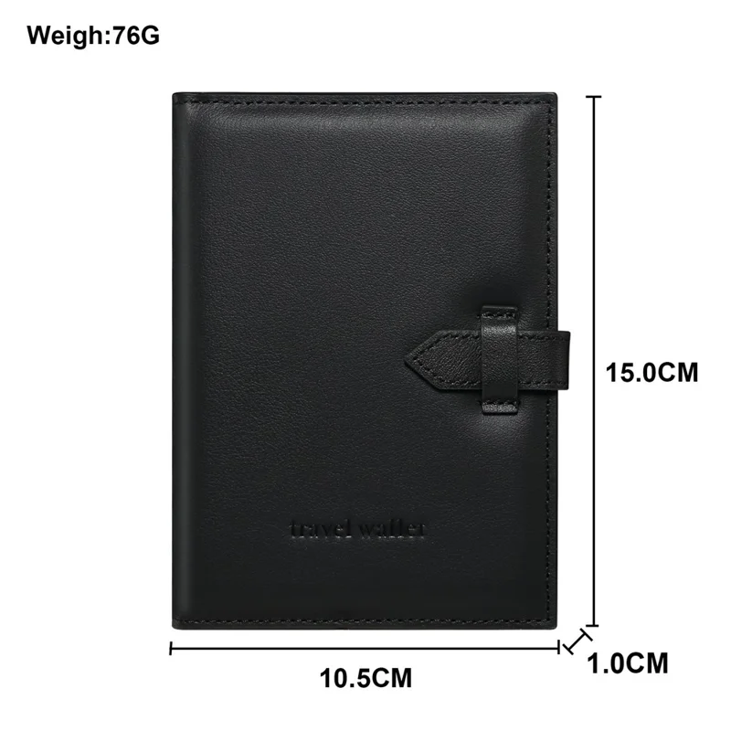 Bolsa de Almacenamiento de Pasaporte de Cuero Genuino de Vaca Organizador de Cartera de Viaje Multifuncional Soporte de Tarjetas y Billetes - Negro