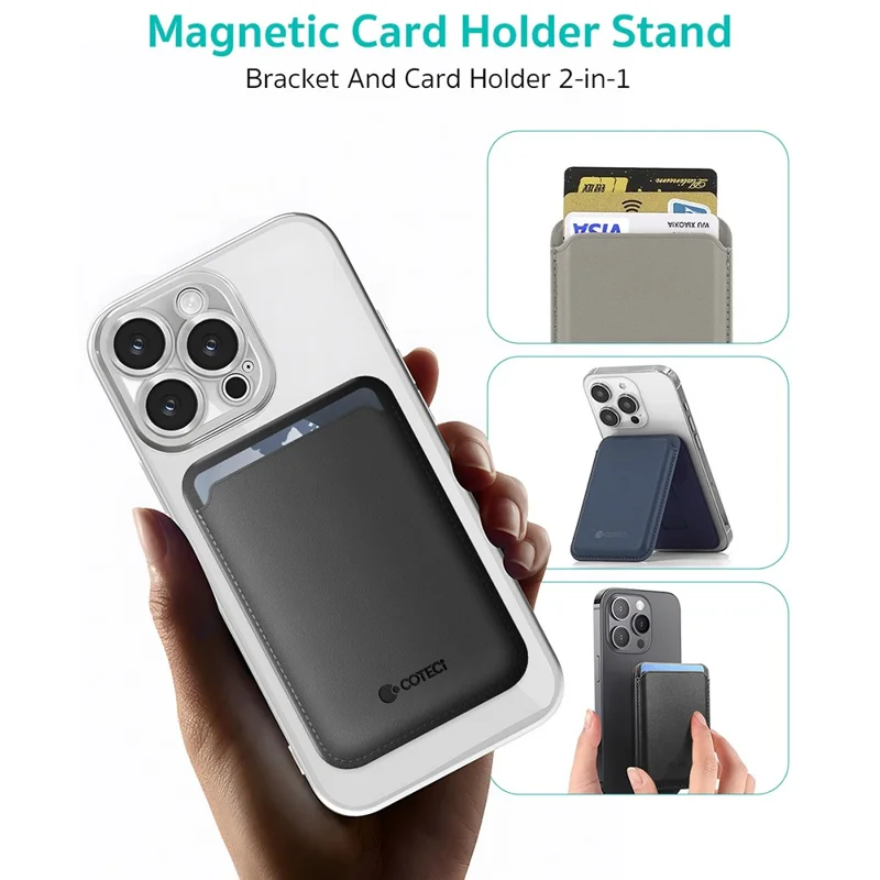 COTECI TR-052 Magnetisk kortlomme kompatibel med MagSafe stander til mobiltelefon bagkantkortlomme - Marinblå