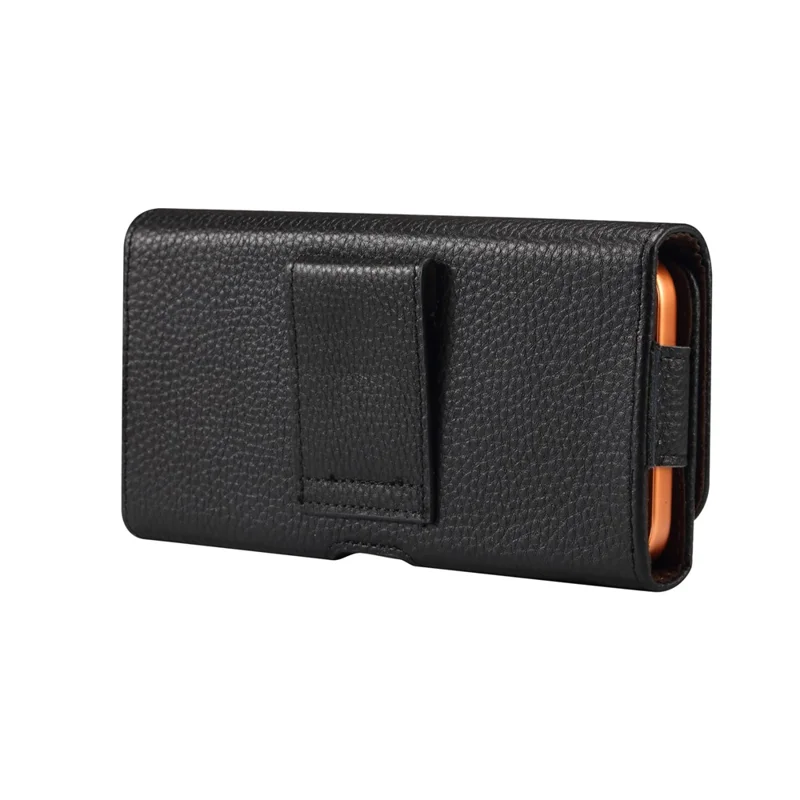 6.1 inch Phone Case Universal Genuine Cow Leather Belt Clip Holster Phone Bag - Black