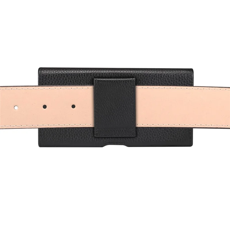 6.1 inch Phone Case Universal Genuine Cow Leather Belt Clip Holster Phone Bag - Black