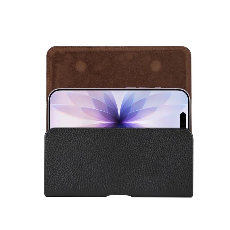 6.1 inch Phone Case Universal Genuine Cow Leather Belt Clip Holster Phone Bag - Black