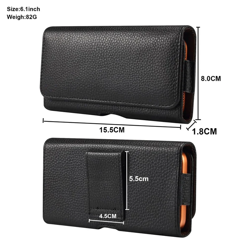 6.1 inch Phone Case Universal Genuine Cow Leather Belt Clip Holster Phone Bag - Black