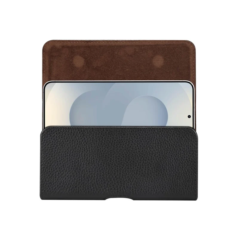 6.5 inch Phone Case Universal Genuine Cow Leather Belt Clip Holster Phone Bag - Black