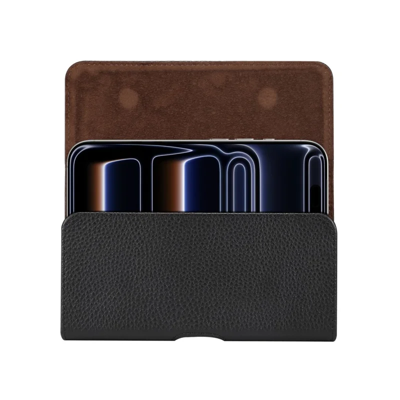 6,7 tommer - 6,9 tommer telefonbeskyttelse Universal ægte kuelskind bælteklip hylster telefonpose - Sort