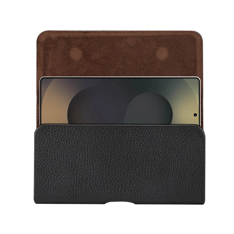 Universal telefonbeskyttelse på 7,2 tommer i ægte kuflæsk med bæltespænde - Sort