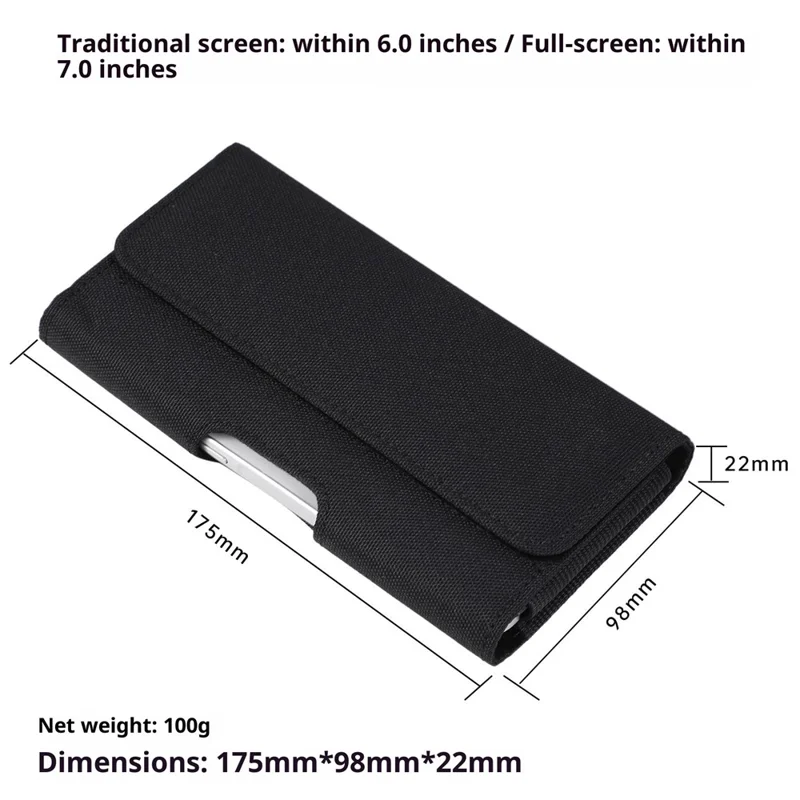 Universal 7 Inch Horizontal Nylon Phone Waist Bag Magnetic Closure Phone Pouch Belt Clip Holster