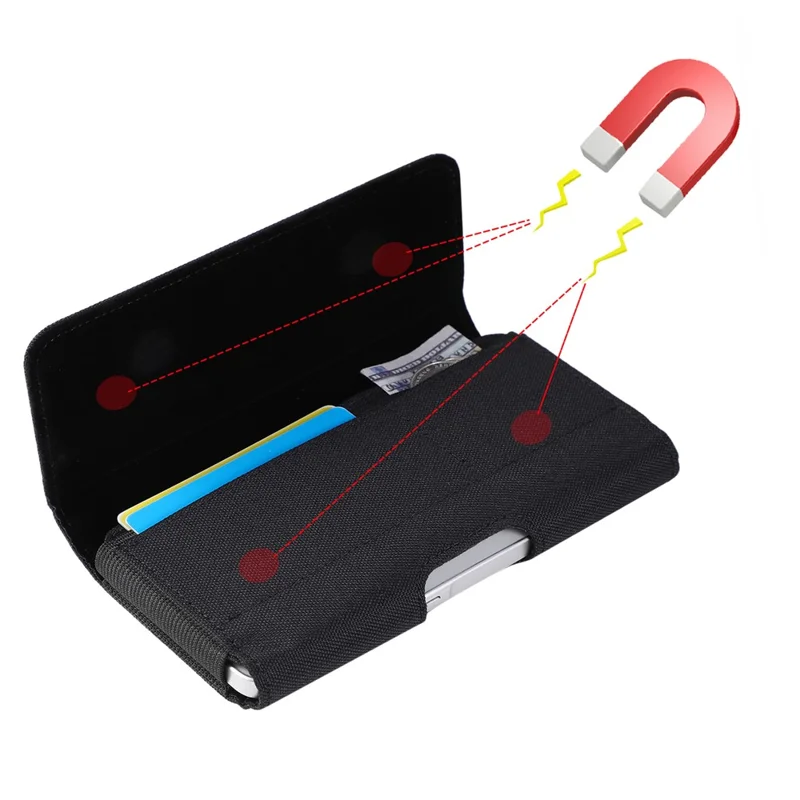 Universal 7 Inch Horizontal Nylon Phone Waist Bag Magnetic Closure Phone Pouch Belt Clip Holster