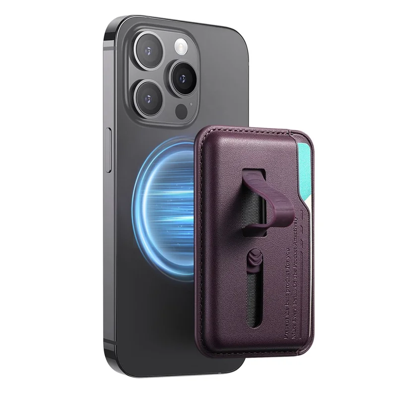 MC-W29 Supporto per schede magnetiche forti per telefono Custodia per schede in silicone con cinturino nascosto - Viola