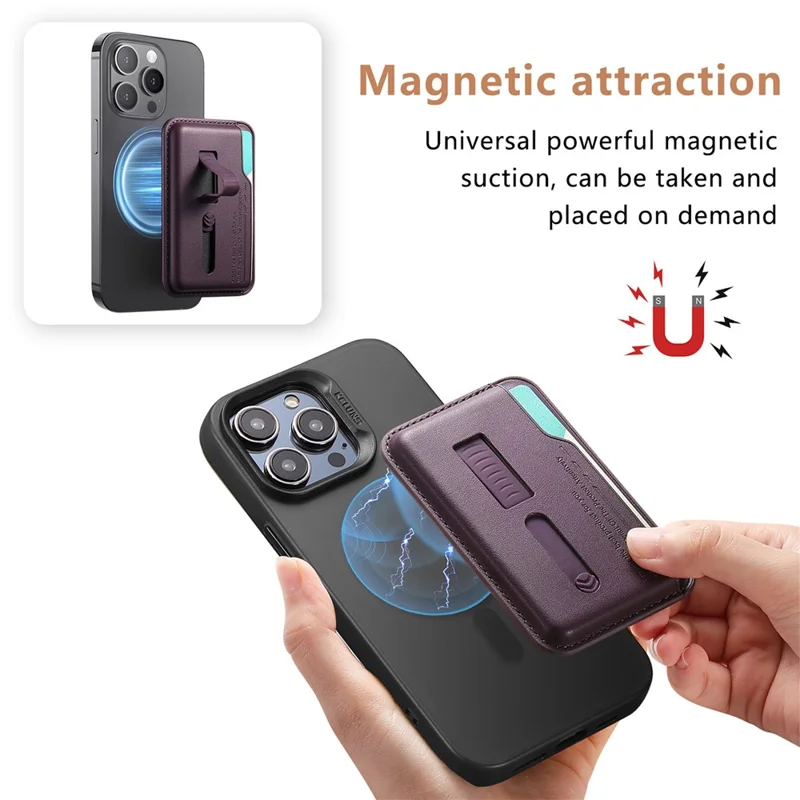 MC-W29 Supporto per schede magnetiche forti per telefono Custodia per schede in silicone con cinturino nascosto - Viola