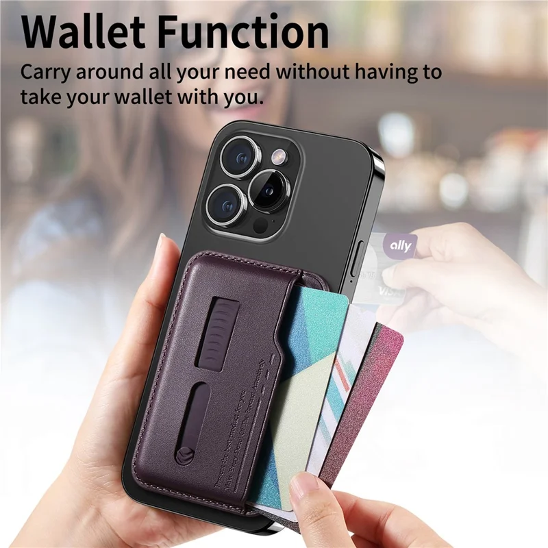 MC-W29 Supporto per schede magnetiche forti per telefono Custodia per schede in silicone con cinturino nascosto - Viola