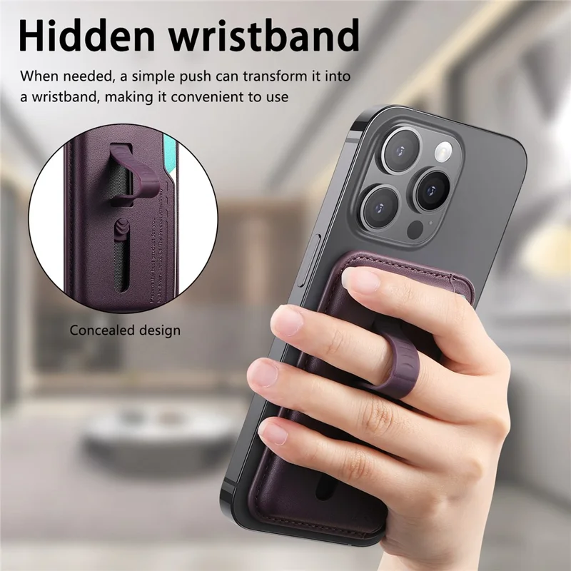 MC-W29 Supporto per schede magnetiche forti per telefono Custodia per schede in silicone con cinturino nascosto - Viola