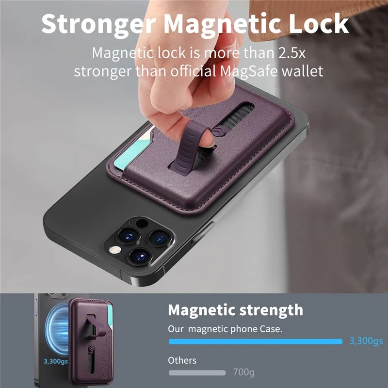 MC-W29 Supporto per schede magnetiche forti per telefono Custodia per schede in silicone con cinturino nascosto - Viola