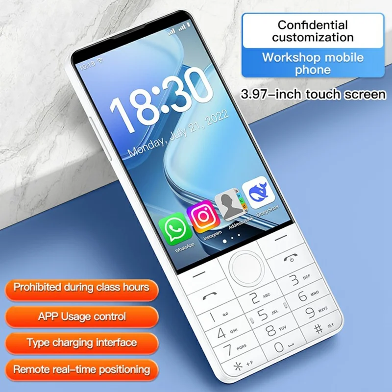 DOOV R70 Tela Sensível ao Toque de 4 Polegadas Android 13 Smartphone 4G Bateria de 2600mAh Celular com Teclado, 6+128GB (sem Câmera) - Branco