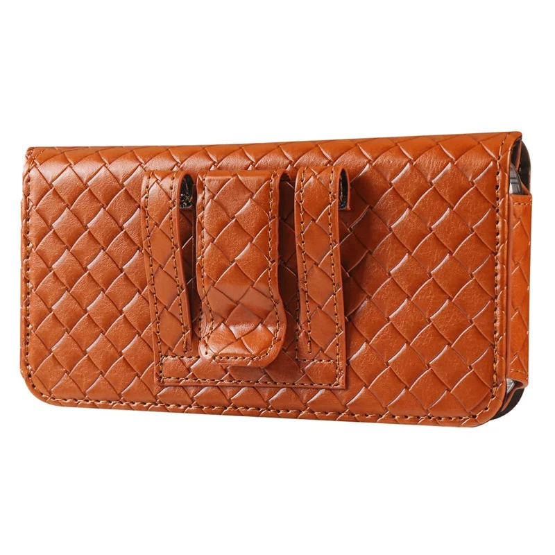 Universal PU Leather Waist Bag For Under 7.2 inches Phone Woven Pattern Horizontal Phone Pouch with Card Holder - Light Brown