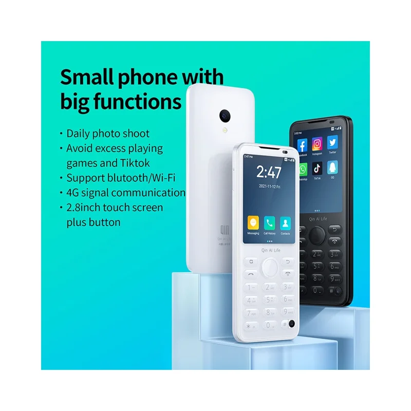 Qin F21 Pro Smart Keypad Phone 5MP Rear + 2MP Front Camera 2.8 Inch Touchscreen Android 11 Cellphone, 4GB+64GB - White