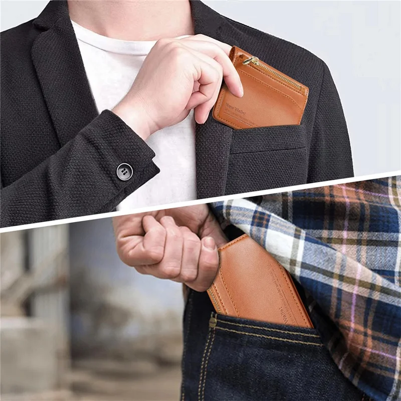 KB-79 Zipper Wallet Card Holder PU Leather Ultra-thin Card Bag - Brown