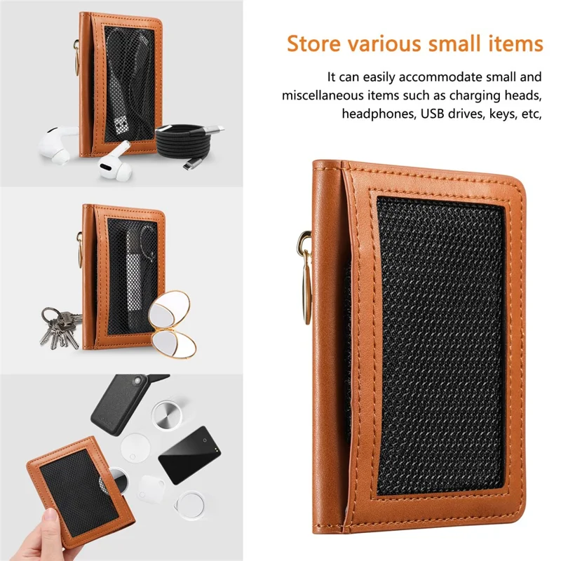 KB-79 Zipper Wallet Card Holder PU Leather Ultra-thin Card Bag - Brown