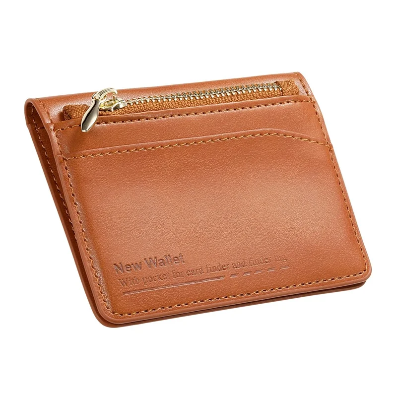KB-79 Zipper Wallet Card Holder PU Leather Ultra-thin Card Bag - Brown